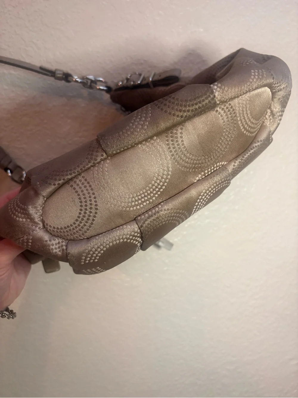 Coach Logo Metallic Taupe Hobo Shoulder Bag